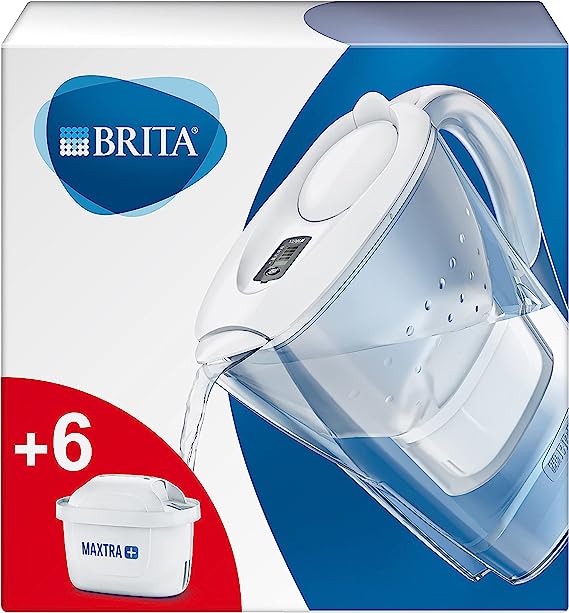 BRITA Marella blanca Pack Ahorro – Jarra de Agua Filtrada con 6 cartuchos MAXTRA+